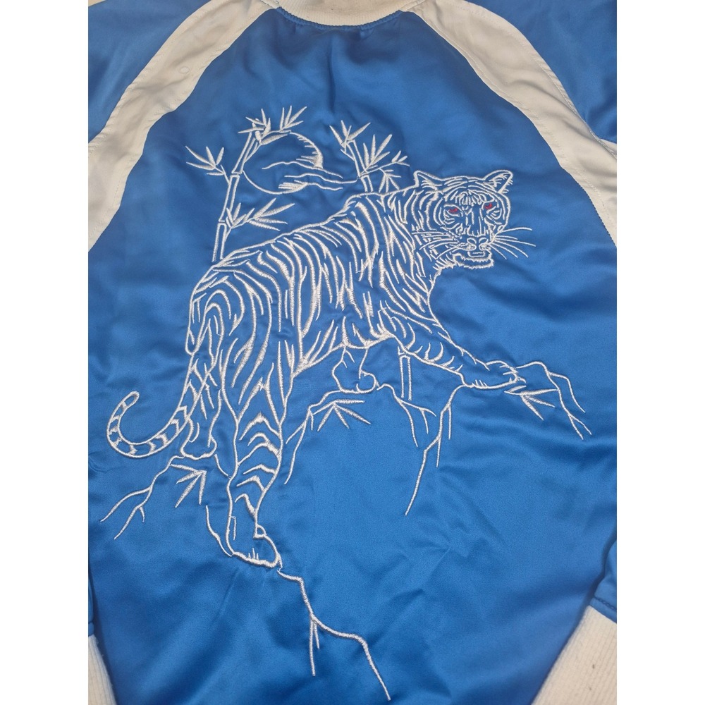 Jaywalker‎ Mens Blue Satin Tiger Embroidered Bomber Jacket Varsity Zip Up Size M - Picture 11 of 16
